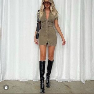 White Fox Island Escape Terry Mini Dress Green Sz XS